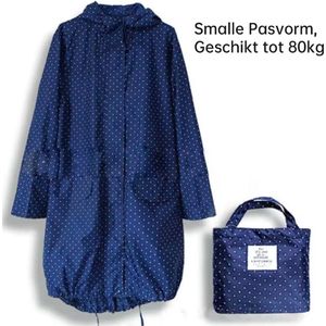 opvouwbare regenjas- waterdicht-met gratis draagtas- One Size- blauw met wit gestipt