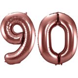 Folat Folie ballonnen - 90 jaar cijfer - brons - 86 cm - leeftijd feestartikelen
