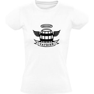 Vatbier | Dames T-shirt | Wit | Halo | Engel | Drank | Alcohol | Bier | Kroeg | Feest | Festival