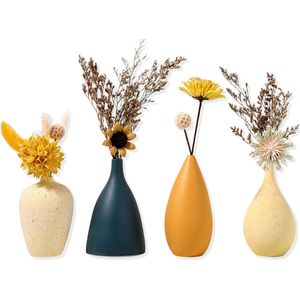 Kleine keramische vazenset, keramische vazen voor bloemen, decoratieve vazen voor woonkamer, mini, handgemaakte vazen voor tafeldecoratie, moderne vaas met Morandi matte kleur, set van 4