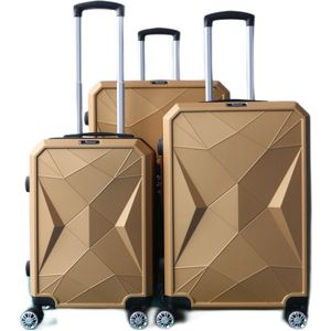 Kofferset Traveleo Babij - 3-delig- met cijferslot - Complete Set - Koffer - Handbagage 35L + 65L en 90L Ruimbagage - ABS03 Champagne