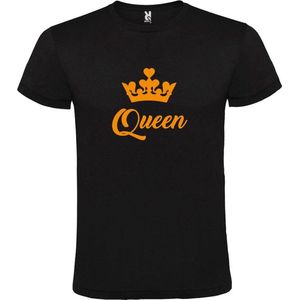 Zwart T shirt met print van ""Queen "" print Oranje size L