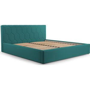 Tweepersoonsbed met fluwelen bekleding, met hoofdeinde, lattenbodem, bed voor volwassenen - BED 02 - 160x200 - Oceaanblauw (TRINITY 29)