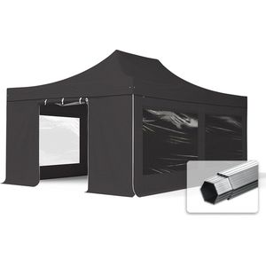 4x6 m Easy Up partytent Vouwpaviljoen met zijwanden (4 panorama), PROFESSIONAL alu 50 mm, zwart