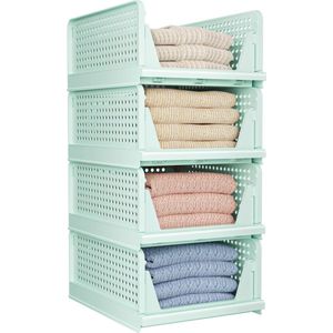Opvouwbare Kast Organisatoren - Set van 4 Stapelbare Opbergbakken voor Kleding, Keuken, Badkamer en Kantoor - Groen - 4L