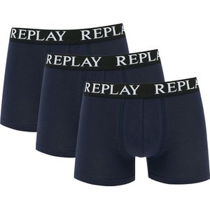 Replay - Boxer Basic Cuff Logo 3 Pack - Blauwe Boxershorts-S