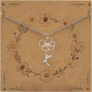 Bixorp Geboortebloem Ketting Augustus / Klaproos - Zilverkleurig Roestvrij Staal - Bloem Cadeau voor Dames & Meisjes