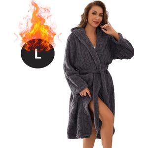Bovista Badjas Dames - Fleece - Katoen - Badstof - Sauna - Hamam - Wafel - Bathrobe - Duster - Ochtendjas - Kimono - Spa - Donkergrijs L