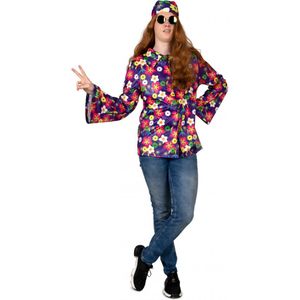 PartyXplosion - Blouse - Flower Power - Hippie - Bloemen - Carnaval kostuum - Carnavalskleding - Heren - paars - Maat 54