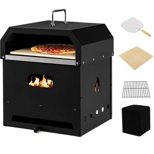 COSTWAY 4-in-1 pizzaoven, outdoor grill, houtgestookte pizzaoven met waterdichte afdekking, pizzasteen, pizzaschep en grillrooster, draagbare tuinoven voor tuin, camping, feest