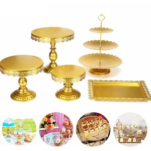 Inisch® Etageres Set 5 Stuks - Taartplateau Stolp - Decoratief Servies - Cake Standaards Goud - Desserts - Catering - Feesten - Bruiloft