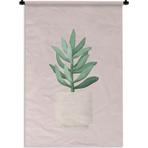 Wandkleed PlantenKerst illustraties - Illustratie van een vetplant met grijsgroene bladeren op een roze achtergrond Wandkleed katoen 60x90 cm - Wandtapijt met foto