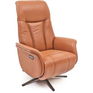 Elektrische Relaxzetel Napels - cognac - voorgemonteerd afgeleverd - draaibaar - leder - 2 motoren
