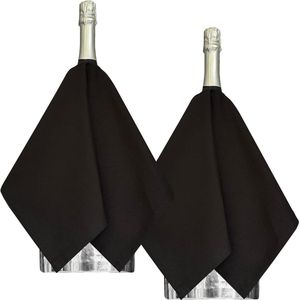 Original Bottle Towels for Wine Coolers or Ice Buckets - Cotton 54 cm Centre Hole Stitched Circle - Black 2 Pieces