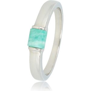 My Bendel - Zilveren ring met Amazoniet edelsteen - Bijzondere zilveren ring met groenblauwe Amazoniet edelsteen - Met luxe cadeauverpakking