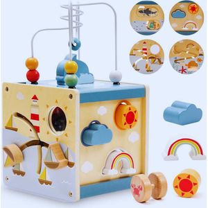6-In-1 Houten Motoriekkubus Voor Baby's Vanaf 1 Jaar – Creatief Activiteitenspeelgoed Voor Jonge Ontdekkers – Perfect Cadeau Voor Jongens En Meisjes