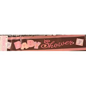 banner babyshower roze 365cm lang van folie voor babyshowerfeest versiering