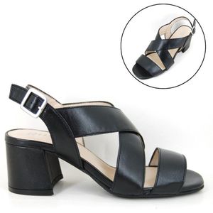 Stravers - Trendy Sandalen met Blokhak Maat 45 Zwart Grote Maten Luxe Sandalen Kruisbanden