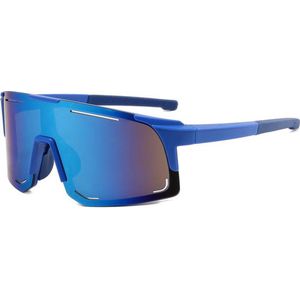 Sport Zonnebril 2024 - Fietsbril - Sportbril - Skibril - Blauw - Blauw Spiegel