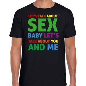 Bellatio Decorations Gay Pride t-shirt met tekst - heren - zwart - Talk about sex - LHBTI/LHBTIQ XXL