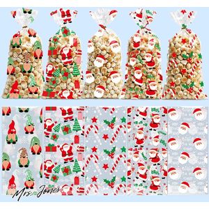 Mrs. Jones Premium Collection Kerstkoekjeszakjes - Transparant - Sneeuwvlokpatroon - 27x13 cm - 120 draaibinders - Cadeauverpakking sushirol met kerstgroeten .