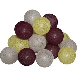 Atmosphera LED Feestverlichting katoen - Cotton Ball - 20 Ballen - Ø6cm - Geel/Bordeaux/Beige