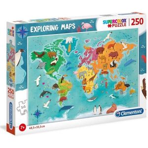Clementoni Legpuzzel - Supercolor Puzzel Collectie - Exploring Maps, Dieren - 250 Stukjes, puzzels kinderen