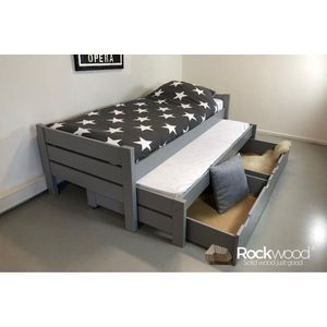 Rockwood® Kinderbed Combi Grey met twee lattenbodems, matrassen bovenbed en onderbed