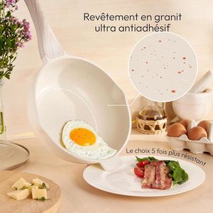 Wokpan Met Deksel - 28 Cm - Pan Met Anti-Aanbaklaag - Diepe Braadpan Voor Alle Warmtebronnen, Inclusief Inductie - PFOA PFAS Vrij - Softtouch Koudgreep - Wokpan Inductie - Beige