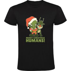 Merry christmas humans Heren T-shirt - kerst - feest - christmas - alien - ruimte space - dieren - kerstman - rendier - cadeau - grappig - kerstshirt