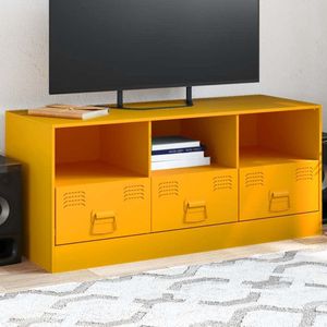 The Living Store Tv-meubel 99x39x44 cm staal mosterdgeel - Tv-meubel - Salontafel - Koudgewalst Staal - Mustard Geel - Vintage