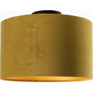 Olucia Krista - Moderne Plafondlamp - Stof/Metaal - Geel;Goud - Rond - 30 cm