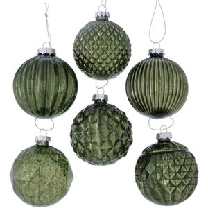 Kerstballen groen metallic- glas - set van 6 - 8 cm - Boltze
