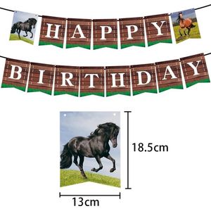 Happy Birthday kartonnen vlaggenlijn met paarden en tekst Happy Birthday paard - slinger - vlaggenlijn - verjaardag - happy birthday