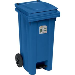 Afvalcontainer - 120L - Blauw - Kliko - Container - Pedaal - Wielen