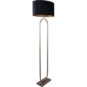 Vloerlamp brons Verona met ovale velours kap | 1 lichts | zwart velours | black on gold / goud / brons/ bruin | metaal / stof | Ø 50 cm | 162 cm hoog | staande lamp | modern / sfeervol / tijdloos design