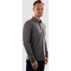 Vercate - Heren Polo Lange Mouw - Strijkvrij Poloshirt - Grijs - Slim Fit - Excellent Katoen - Maat XL