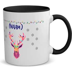 Akyol - kerst mok rendier met eigen naam koffiemok - theemok - zwart - Kerstmis - kerst beker - winter mok - kerst mokken - christmas mug - kerst cadeau - 350 ML inhoud