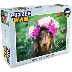 Puzzel Hond - Teckel - Bloemen - Legpuzzel - Puzzel 500 stukjes