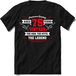 75 Jaar Legend - Feest kado T-Shirt Heren / Dames - Wit / Rood - Perfect Verjaardag Cadeau Shirt - grappige Spreuken, Zinnen en Teksten. Maat XL