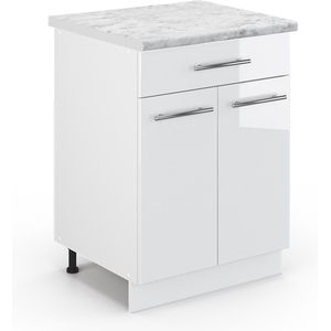 Vicco Fame-Line Keuken Keukenonderkast – 60 cm met lade, WB Marmer Wit Hoogglans met lade, WB Marmer
