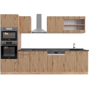Vicco R-Line Complete keukeneenheid – 300 cm met hoge kast, WB Antraciet Artisanaal eiken/Goudkraft eiken met hoge kast, WB Antraciet