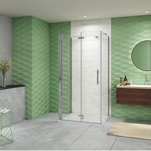 80x80x80cm Douchecabine vouwdeur met Twee Zijwanden,Aluminium muurprofiel Helder Glas 6mm.