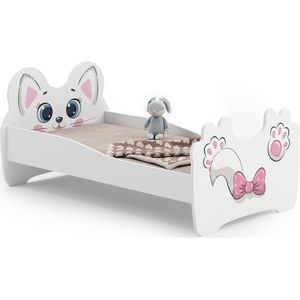 Kinderbed - Roze Poes - 160x80 cm - Met Matras en Lade - Houten Lattenbodem