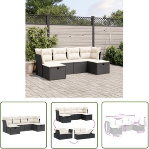 The Living Store 6-delige Loungeset met kussens poly rattan zwart - Loungeset - Tuinset - Lounge Set - Buitendecoratie - Garden Furniture