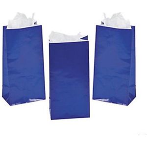 Uitdeelzakjes blauw - 10,5 x 5,5 cm aan onderzijde en 16 cm hoog - papier - 12 stuks - traktatiezakje - bedankje - goodiebag