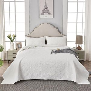 Sprei, bedsprei 220 x 240 cm, wit, spreien van microvezel, bedsprei set met 2 kussenslopen 50 x 75 cm, dekbed genaaid op 3D ultrasoon banksprei bedsprei deken
