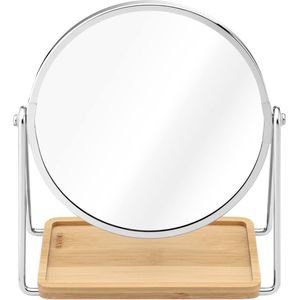 make-up spiegel met sieradentray - Tafelspiegel met opbergruimte voor sieraden - Staande cosmetische spiegel met 2x vergroting - Zilverkleurig