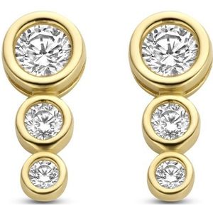 New Bling 9NBG-0271 Gouden Oorknopjes - Dames - 3 Zirkonia Steentjes - 9,6 x 4,0 mm - 14 Karaat - Goud
