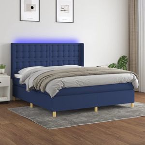 The Living Store Boxspring Bed - LED - Blauw - 180 x 200 x 128 cm - Pocketvering matras - Huidvriendelijk topmatras - Inclusief 2 LED-strips